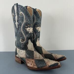 El General 1901 Exotic Snakeskin Embossed Blue Western Cowboy Boots